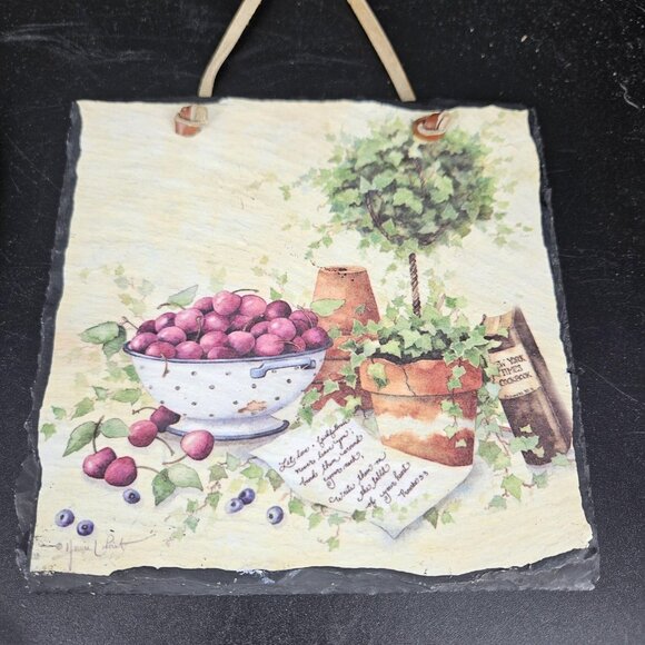 Decorative Slate Wall Art Set 3 Annie LaPoint Botanical Garden Kitchen Evergreen - Picture 4 of 9